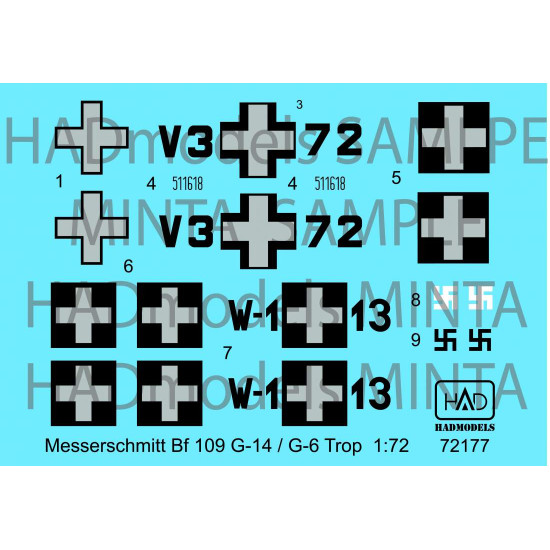 Had Models 72177 1/72 Decal For Messerschmitt Bf 109 G-14 / G-6 Trop Hun V3 72 W-1 13