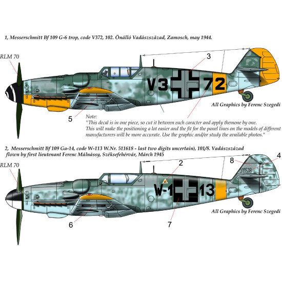 Had Models 72177 1/72 Decal For Messerschmitt Bf 109 G-14 / G-6 Trop Hun V3 72 W-1 13