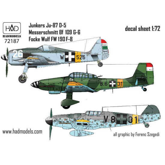 Had Models 72187 1/72 Decal For E Bf 109 G-6 Ju-87 D-5 Fw 190 F-8