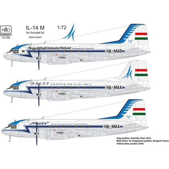 Had Models 72190 1/72 Decal For Il-14m Hungarina Air Liner / Air Transport