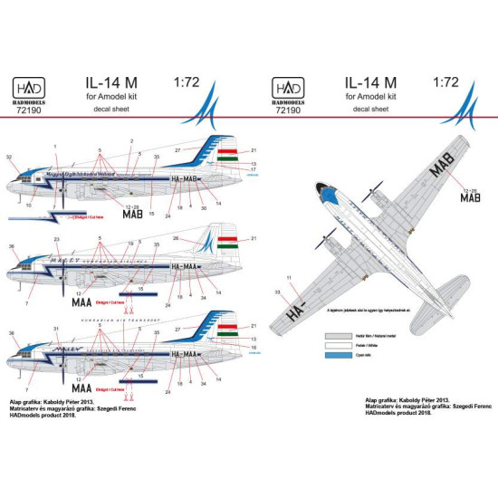 Had Models 72190 1/72 Decal For Il-14m Hungarina Air Liner / Air Transport