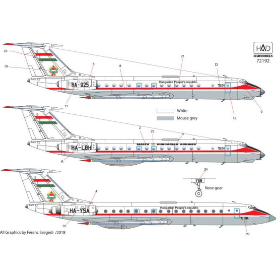 Had Models 72192 1/72 Decal For Tu-134 A Kormanygep / Government