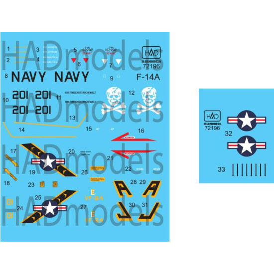 Had Models 72196 1/72 Decal For F-14a Vf-84 Jolly Rogers Accessories Kit