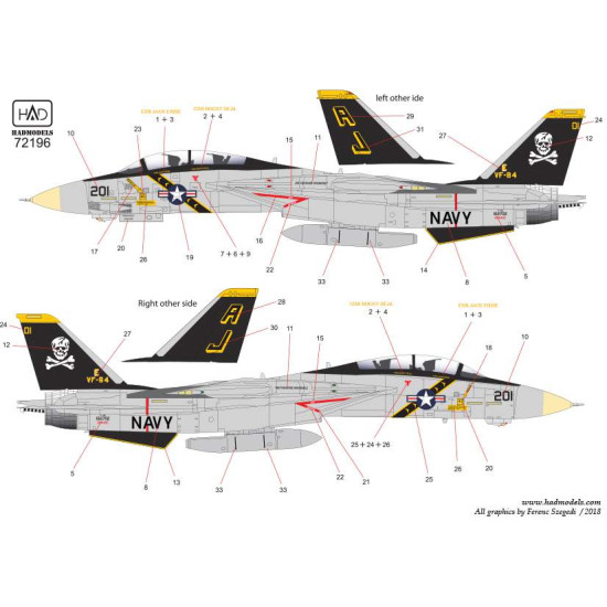 Had Models 72196 1/72 Decal For F-14a Vf-84 Jolly Rogers Accessories Kit