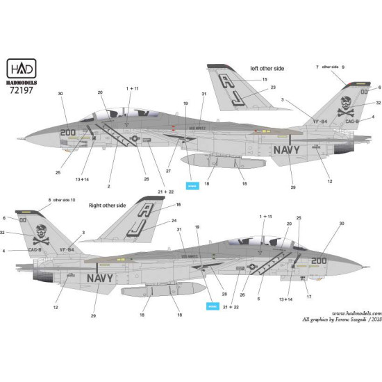 Had Models 72197 1/72 Decal For F-14a Vf-84 Jolly Rogers Uss Nimitz Low Visibility