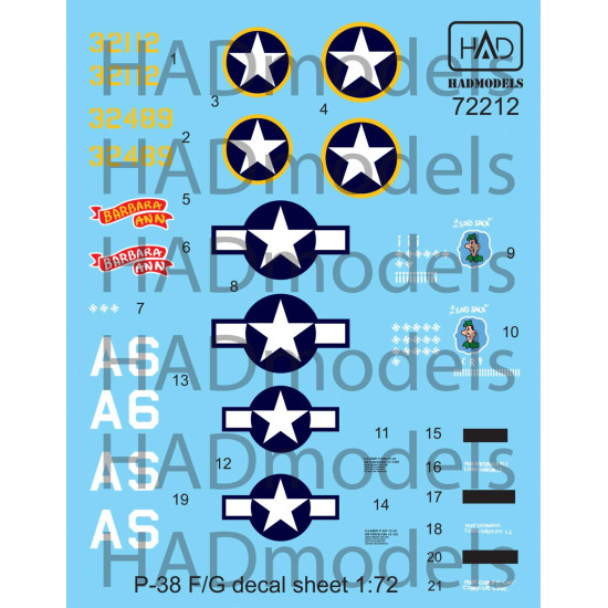 Had Models 72212 1/72 Decal For P-38 F/G Over Europe Accessories Kit