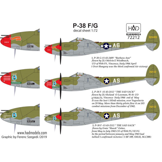 Had Models 72212 1/72 Decal For P-38 F/G Over Europe Accessories Kit