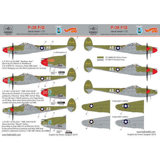 Had Models 72212 1/72 Decal For P-38 F/G Over Europe Accessories Kit