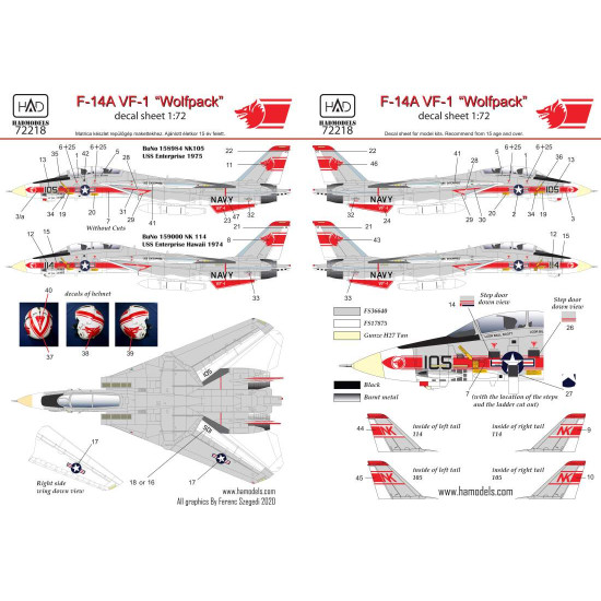 Had Models 72218 1/72 Decal For F-14a Vf-1 Wolfpack Uss Enterprise Accessories