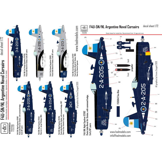 Had Models 72229 1/72 Decal For F4u-5n / Nl Argentine Naval Corsairs