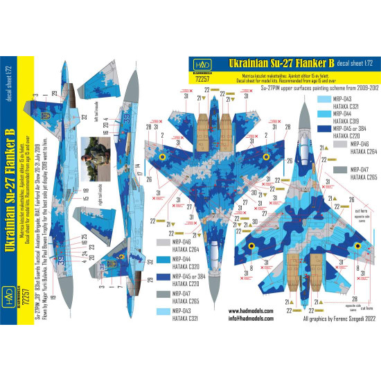 Had Models 72257 1/72 Decal For Ukrainian Su-27 P1m Flanker B Digital Camouflage