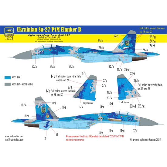 Had Models 72259 1/72 Decal For Ukrainian Su-27 P1m Flanker B Digital Camouflage