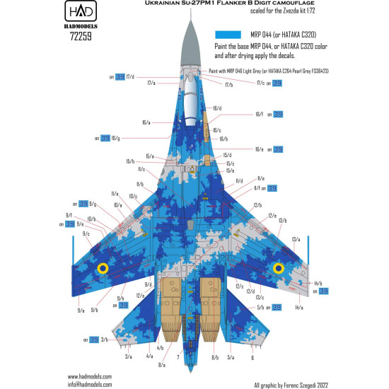 Had Models 72259 1/72 Decal For Ukrainian Su-27 P1m Flanker B Digital Camouflage