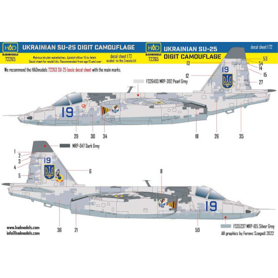 Had Models 72265 1/72 Decal For Su-25 Ukrainian Digit Camouflage Part 2