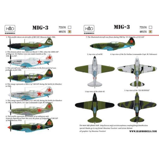 Had Models 48131 1/48 Decal For Mig-3 Russian White 42 Red 02 Za Rodina Za Stalina