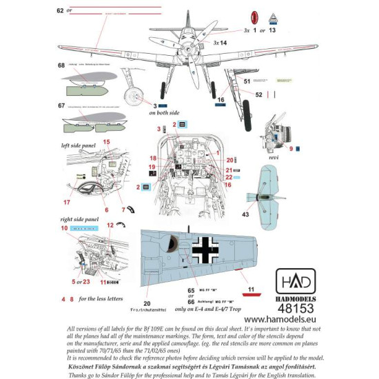 Had Models 48153 1/48 Decal For Bf 109 E Full Stencil Matrica Accessories Kit