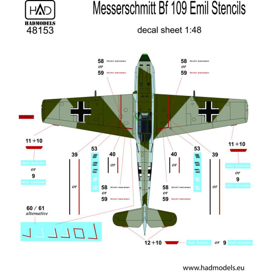 Had Models 48153 1/48 Decal For Bf 109 E Full Stencil Matrica Accessories Kit