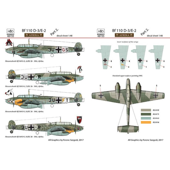 Had Models 48155 1/48 Decal For Bf 110 D-3/E-2 Africa Part 2 Accessories Kit