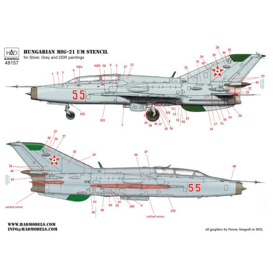 Had Models 48157 1/48 Decal For Mig-21 Um Hunaf Stencils For Ddr And Silver