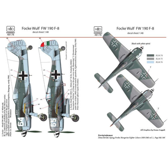 Had Models 48178 1/48 Decal For Fw-190 F-8 64 Agi 65 Pottom Accessories