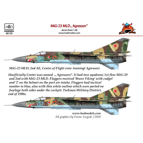 Had Models 48195 1/48 Decal For Mig-23 Mld Agressors 07 03 Top Gun
