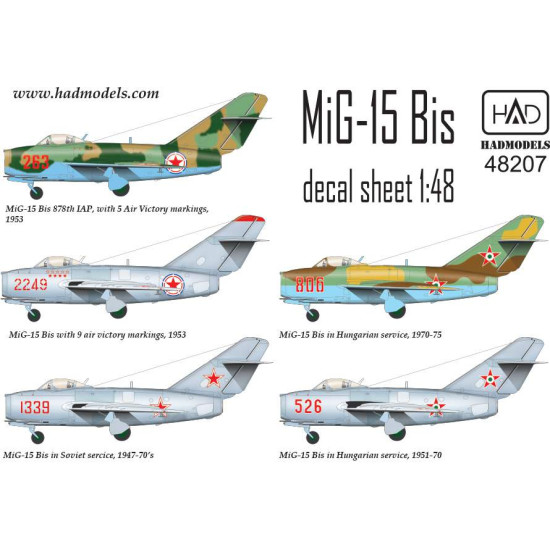 Had Models 48207 1/48 Decal For Mig-15 Bis North Core Soviet Hungarian