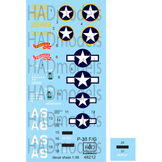 Had Models 48212 1/48 Decal For P-38 F/G For Tamiya Kit Above Europe Accessories