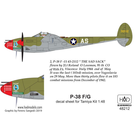 Had Models 48212 1/48 Decal For P-38 F/G For Tamiya Kit Above Europe Accessories