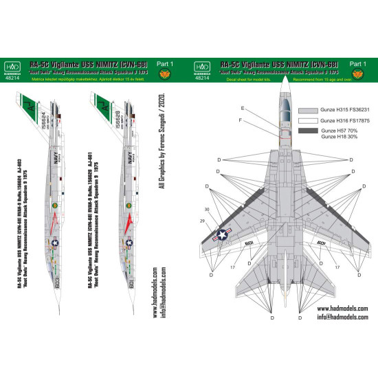 Had Models 48214 1/48 Decal For Ra-5c Vigilante / Uss Nimitz Accessories