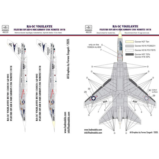 Had Models 48220 1/48 Decal For Ra-5c Vigilante Uss Nimitz