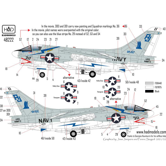 Had Models 48222 1/48 Decal For A-7e Corsair Ii Va-82 The Marauders In The Final Countdown