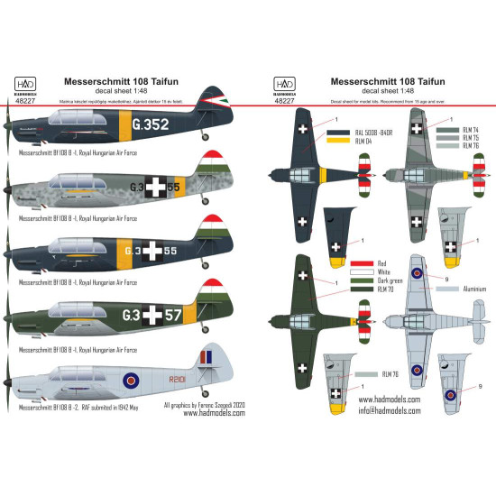 Had Models 48227 1/48 Decal For Messerschmitt Bf 108 Taifun