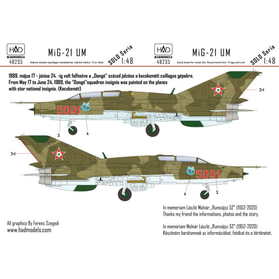 Had Models 48235 1/48 Decal For Mig-21 Um Hunaf 5091 Dongo Squadron Accesories