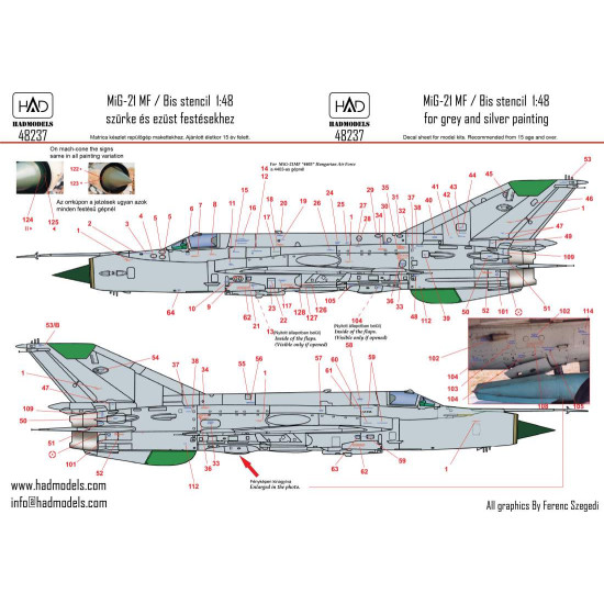 Had Models 48237 1/48 Decal For Mig-21 Mf/Bis Stencil 2 Blue Accesories Kit