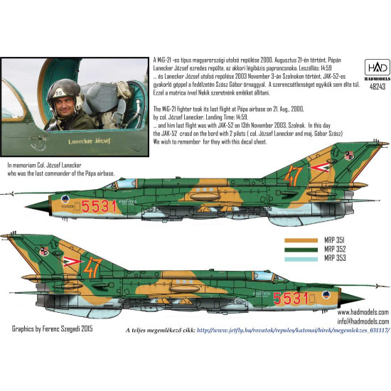 Had Models 48243 1/48 Decal Fot Mig-21 Bis 5531 Hunaf Accessories Kit