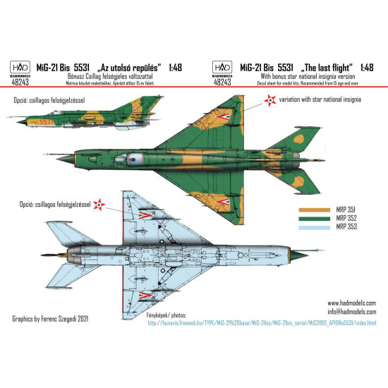 Had Models 48243 1/48 Decal Fot Mig-21 Bis 5531 Hunaf Accessories Kit