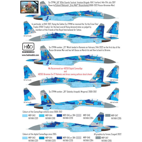 Had Models 48257 1/48 Decal For Ukrainian Su-27 P1m Flanker B Accessories Kit