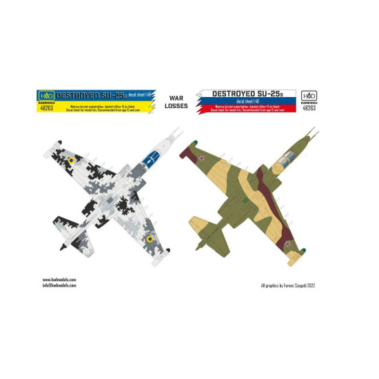 Had Models 48263 1/48 Decal Ukrainian And Russian Destroyed Su-25s War Losses