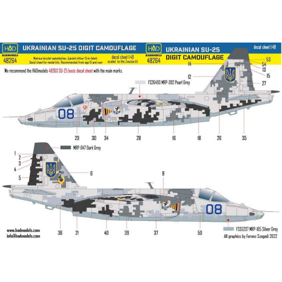 Had Models 48264 1/48 Decal For Su-25 Ukrainian Digit Camouflage Part 1