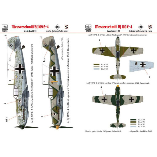 Had Models 32052 1/32 Decal For Messerschmitt Bf 109 E-4 Accessories Kit