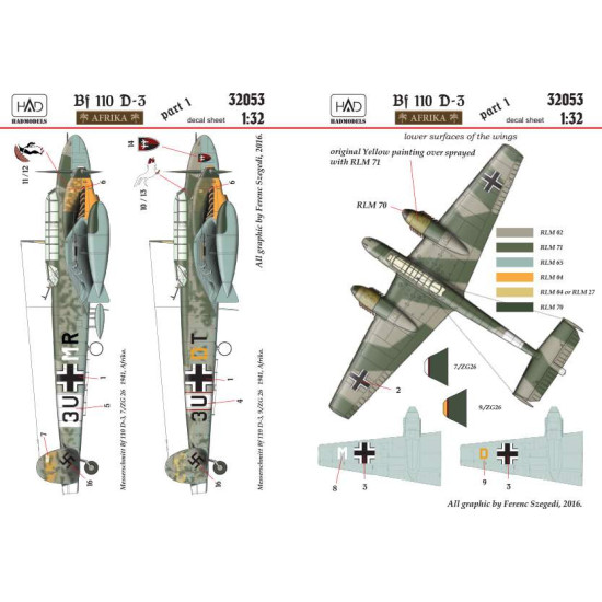 Had Models 32053 1/32 Decal For Bf 110 D-3 Africa Corps Accessoreis Fo Aircraft