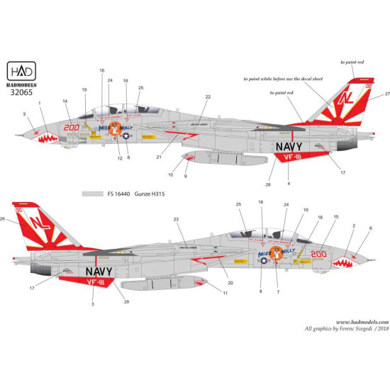 Had Models 32065 1/32 Decal For F-14a Miss Molly Double Accessories Aor Aircraft