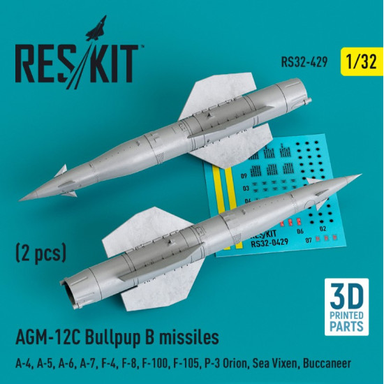 Reskit Rs32-0429 1/32 Agm12c Bullpup B Missiles 2 Pcs A4 A5 A6 A7 F4 F8 F100 F105 P3 Orion Sea Vixen Buccaneer 3d Printed