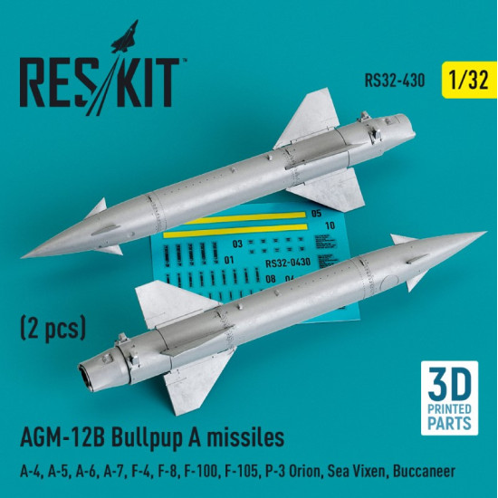 Reskit Rs32-0430 1/32 Agm-12b Bullpup A Missiles 2 Pcs A4 A5 A6 A7 F4 F8 F100 F105 P3 Orion Sea Vixen Buccaneer 3d Printed
