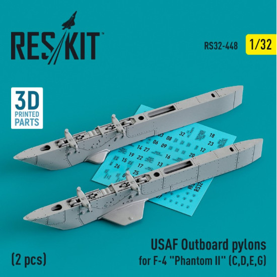 Reskit Rs32-0448 1/32 Usaf Outboard Pylons For F4 Phantom Ii C D E G 2 Pcs 3d Printed