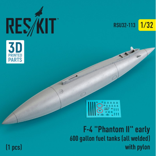 Reskit Rsu32-0113 1/32 F4 Phantom Ii Early 600 Gallon Fuel Tanks All Welded With Pylon 1 Pcs 3d Printed