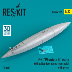 Reskit Rsu32-0119 1/32 F4 Phantom Ii Early 600 Gallon Fuel Tanks Nestable With Pylon 1 Pcs 3d Printed