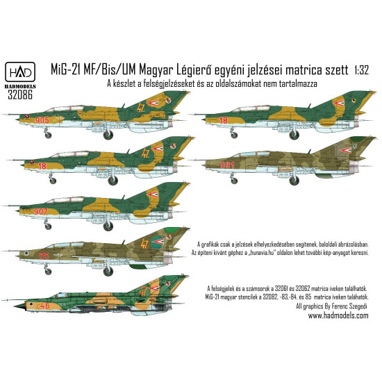 Had Models 32086 1/32 Decal For Mig-21 Mf/Um Hungarian Air Force Insignias