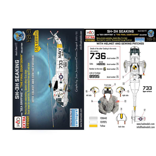 Had Models E721001 1/72 Decal For Sh-3h Seaking Final Countdown Movie Collection