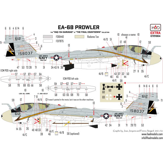 Had Models E721004 1/72 Decal For Ea-6b Prowler Vaq-134 Garudas In The Final Countdown